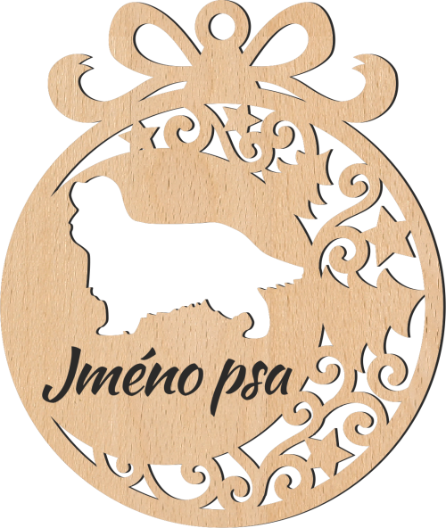 Vánoční ozdoba s vyřízlou siluetou psa a jménem